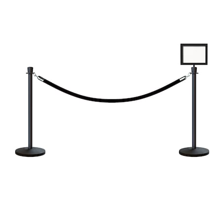 Stanchion Post And Rope Kit Black, 2CrownTop 1Blk Rope 8.5x11H Sign